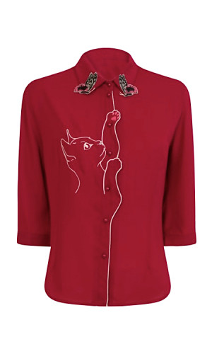 Red Kitty Cat Blouse